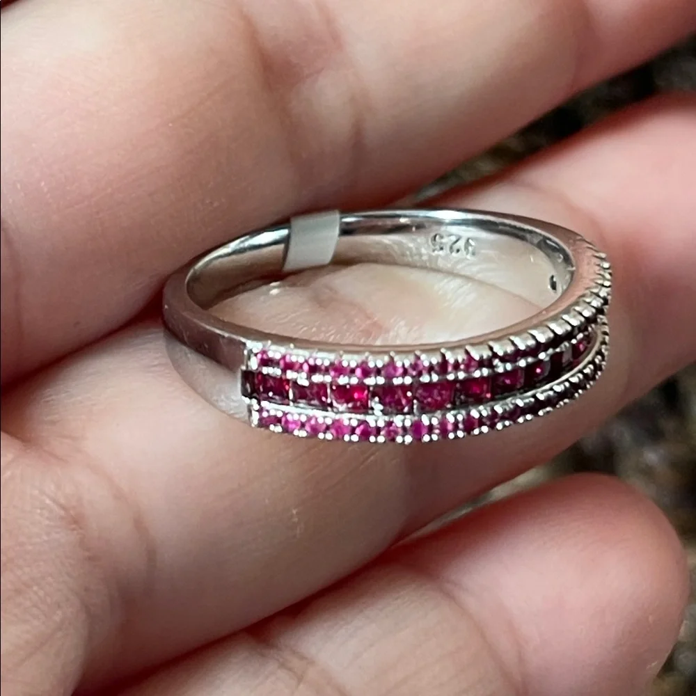 NWT Natural Ruby Half Eternity Ring 925 Silver Size 8 - Picture 6 of 13